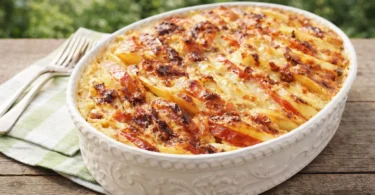 Gratin de pommes de terre, tomates et mozzarella