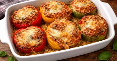 Poivrons farcis au poulet et au riz