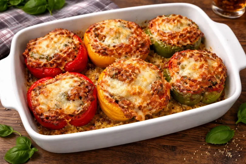 Poivrons farcis au poulet et au riz