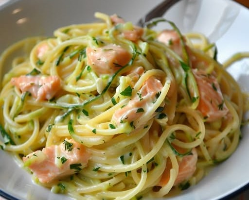 Spaghetti au Saumon Fumé et aux Courgettes