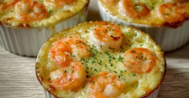 Cassolettes aux crevettes et poireaux, sauce crémeuse