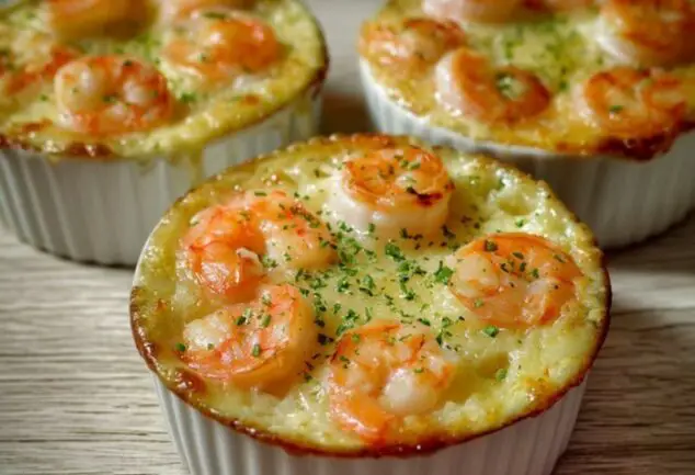 Cassolettes aux crevettes et poireaux, sauce crémeuse