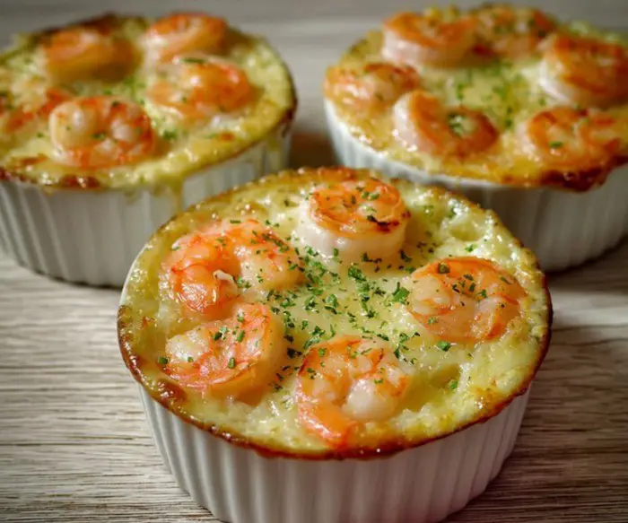 Cassolettes aux crevettes et poireaux, sauce crémeuse