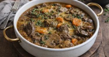 Joue de bœuf mijotée aux champignons, fondante et pleine de saveurs