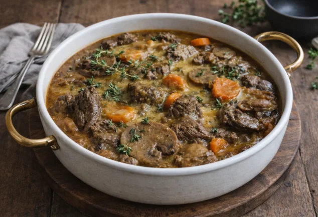 Joue de bœuf mijotée aux champignons, fondante et pleine de saveurs