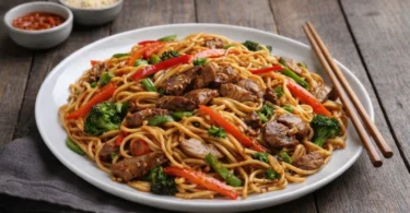 Nouilles chinoises au bœuf et aux légumes, façon wok maison