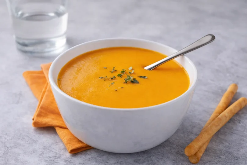Soupe de carottes, patate douce et gingembre au lait de coco