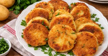 Beignets de pommes de terre dorés, à l’ail et au persil