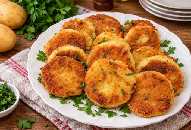 Beignets de pommes de terre dorés, à l’ail et au persil