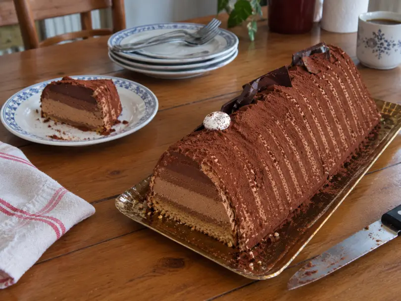 Bûche façon Trianon au chocolat et croustillant noisette