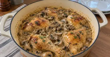 Poulet crémeux aux champignons, sauce onctueuse à l’ail et au persil