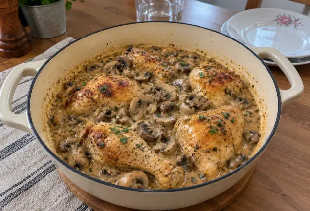 Poulet crémeux aux champignons, sauce onctueuse à l’ail et au persil